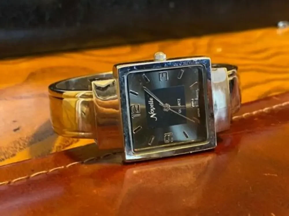 Women's Silver Tone Novelle Watch, Bangle Bracelet, Black and Gray Face